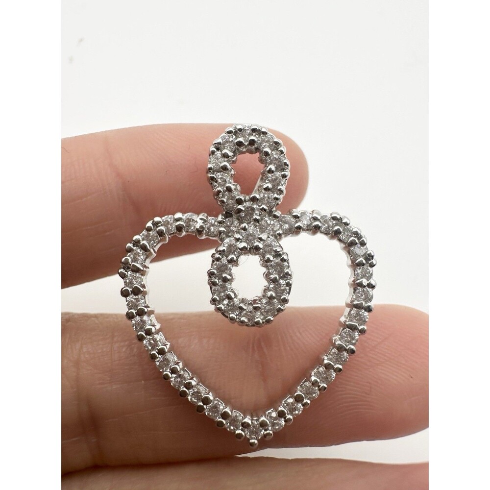 Ross Simons 925 Sterling Silver Round-Cut C Z Heart Charm Pendant
